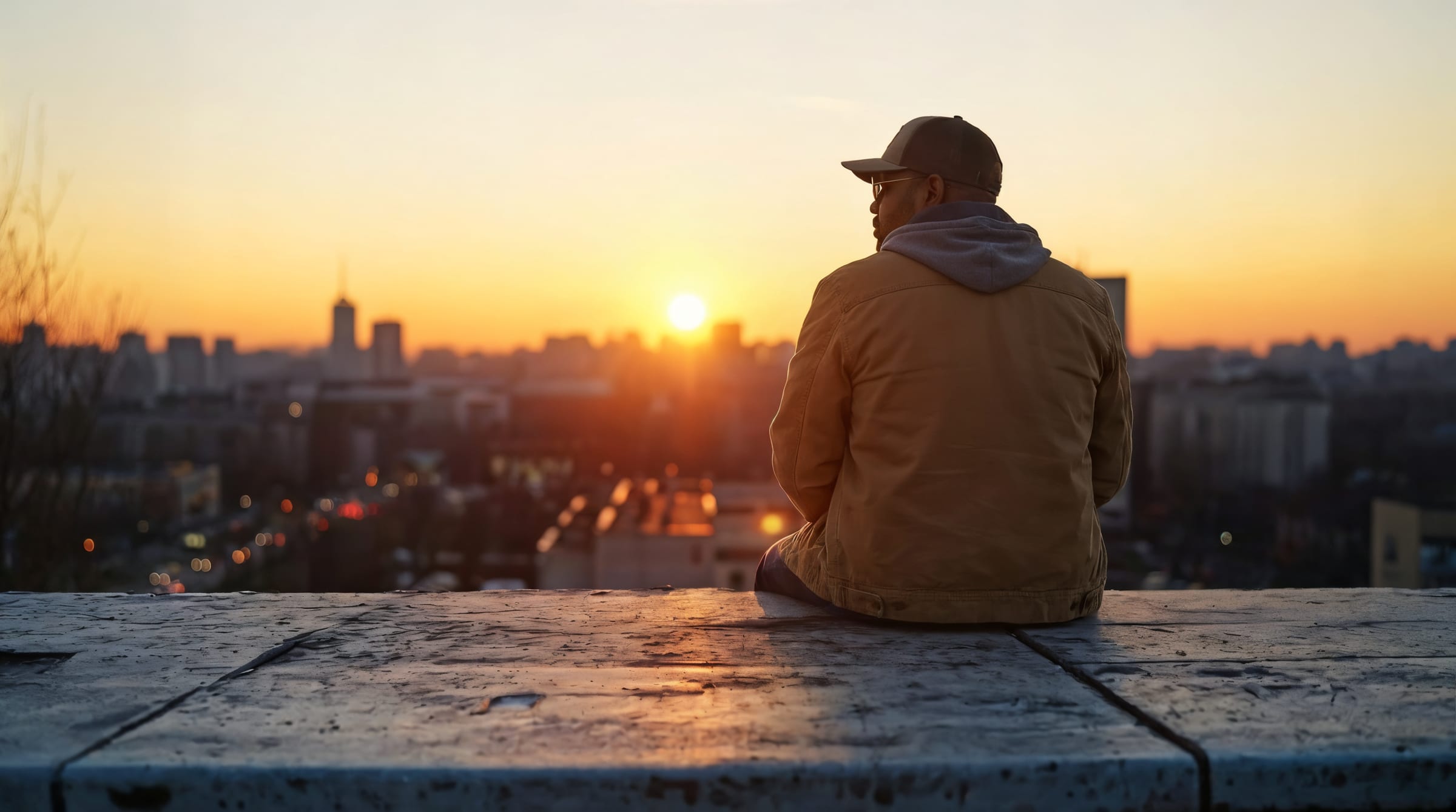 Buster the Adjuster at sunrise, overlooking the city